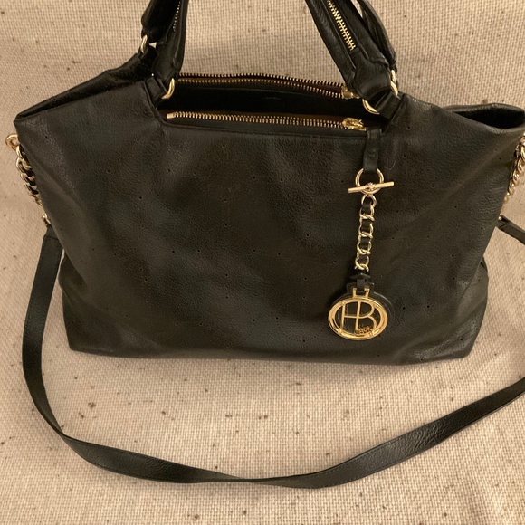 HENRI BENDEL PRE-LOVED AUTHENTIC BLACK GENUINE LEATHER GOLD DESIGN CROSSBODY BAG - Picture 2 of 8